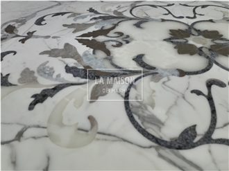 Calacatta White & Gray Marble Floor Waterjet Medallion Patterns