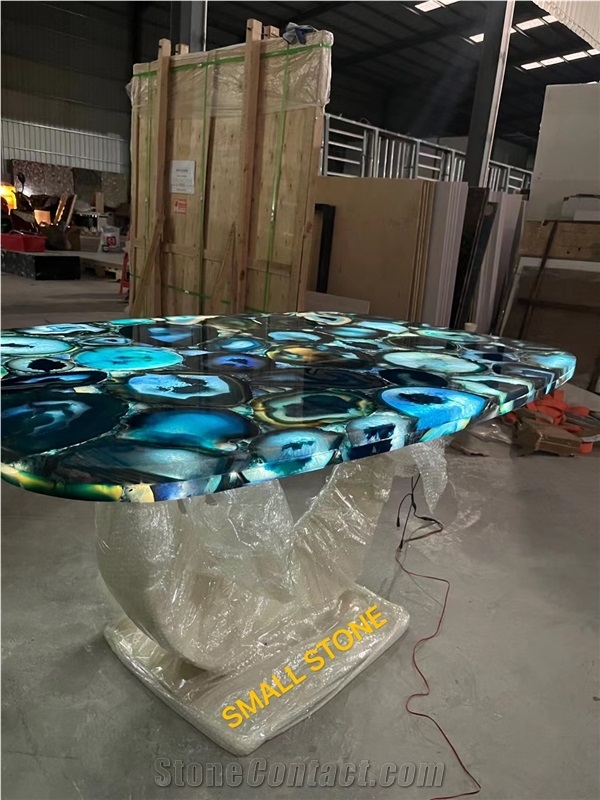 Blue Agate  Custom Furniture, Backlit Stone Living Room