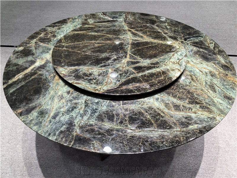 Lighting Green Marble Round Table Custom Tops