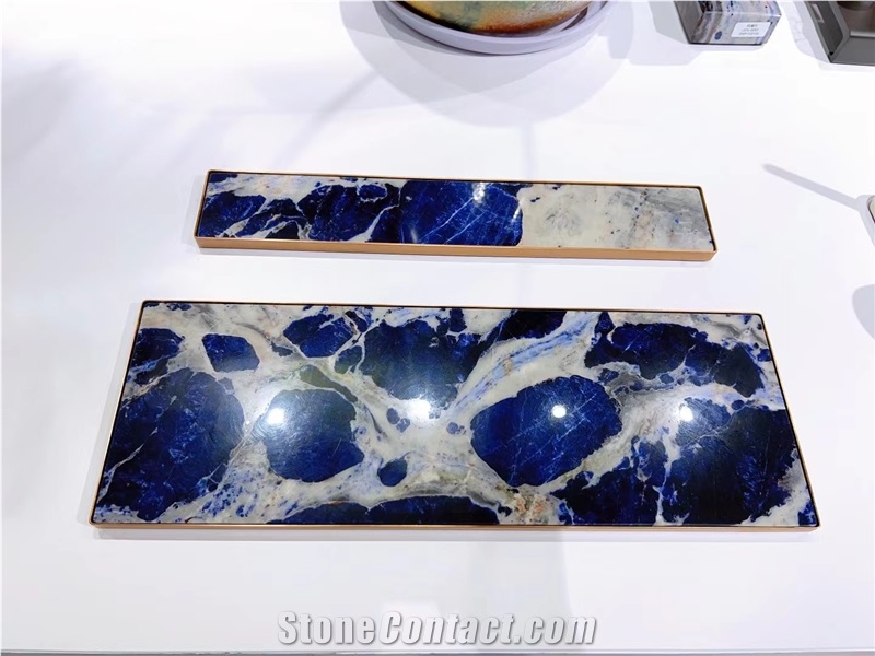 Luxury Sodalite Stone Tea Tray Handicraft