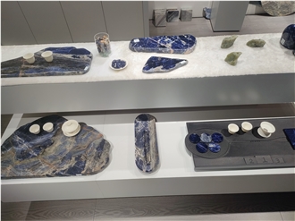 Luxury Sodalite Stone Tea Tray Handicraft