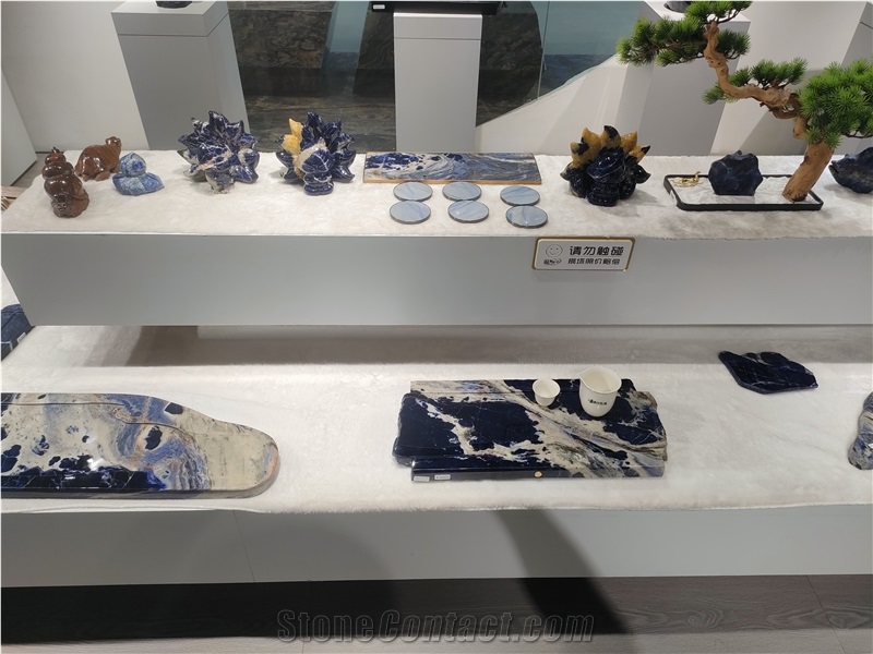 Luxury Sodalite Stone Tea Tray Handicraft