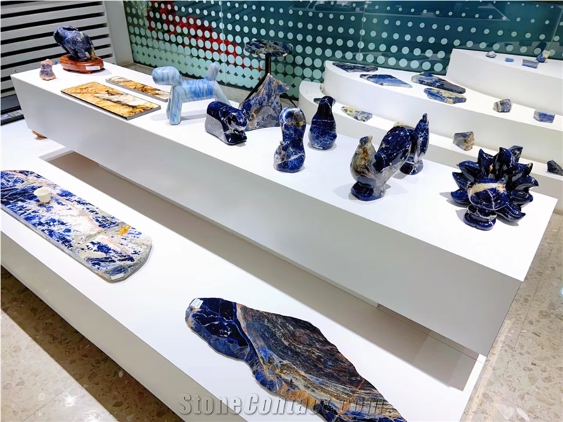 Luxury Sodalite Stone Tea Tray Handicraft