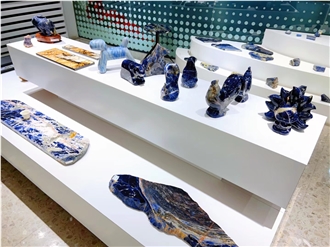 Luxury Sodalite Stone Tea Tray Handicraft