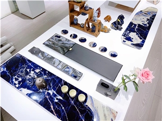 Luxury Sodalite Stone Tea Tray Handicraft