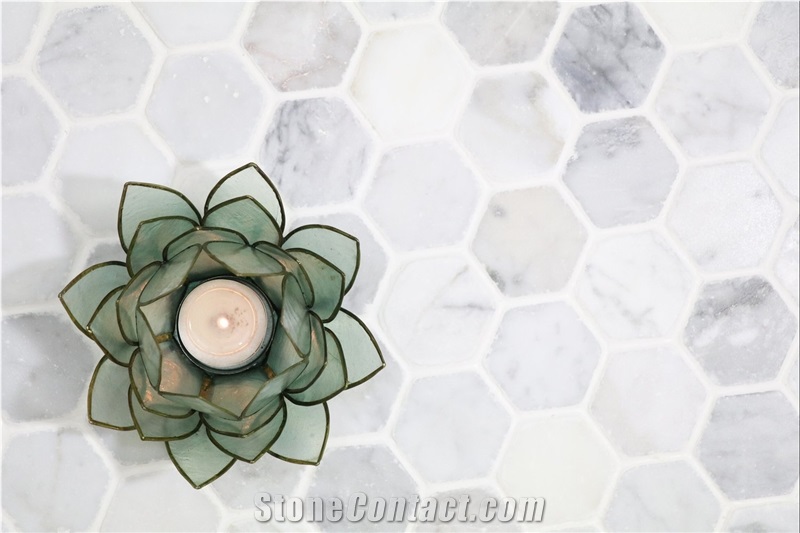 Antique Carrara Marble Hexagon Mosaic Tiles