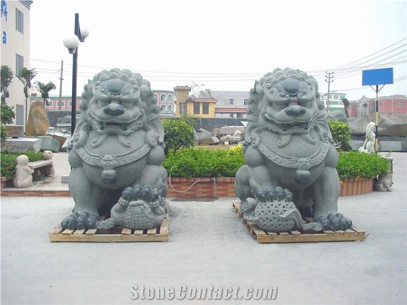 Antique Chinese Style Temple Lion  Sculpture For Landscape