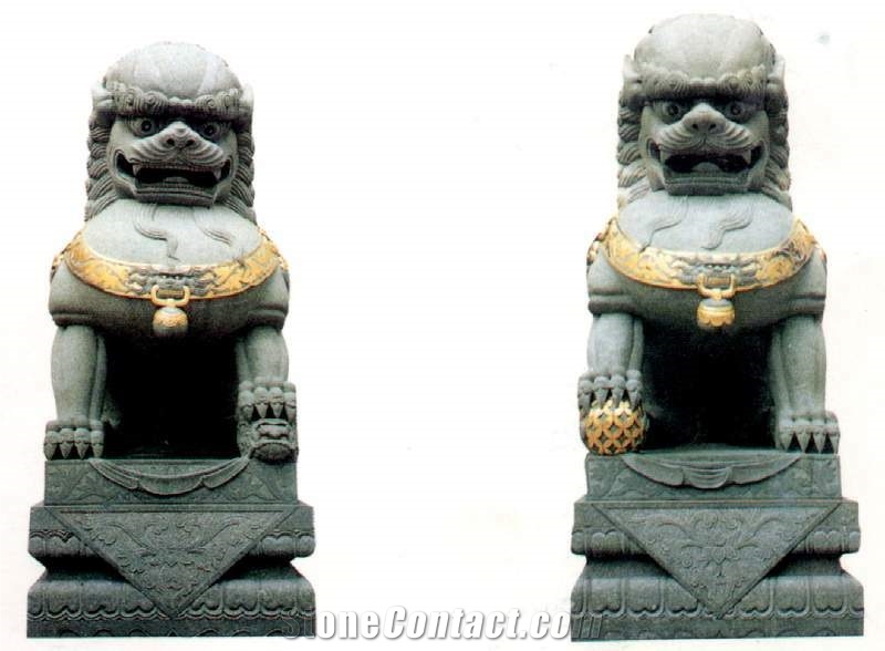 Antique Chinese Style Temple Lion  Sculpture For Landscape
