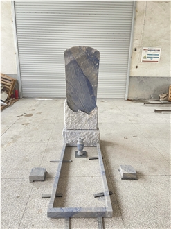 Azul Macaubas Blue Quartzite Headstone With Flower Pot For Cemetery