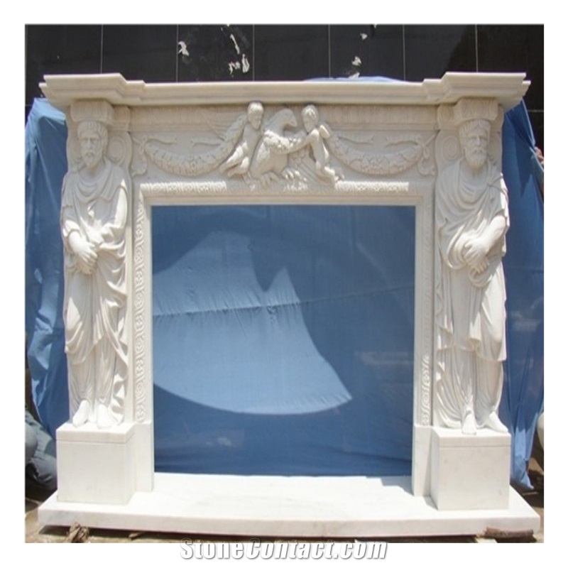 Beautiful Custom Design White Arabescato Marble Fireplace