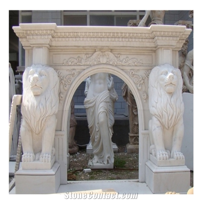 Beautiful Custom Design White Arabescato Marble Fireplace