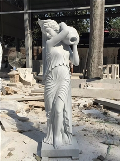 Classical Marble Angel Playing A Harp Garden Sculpture