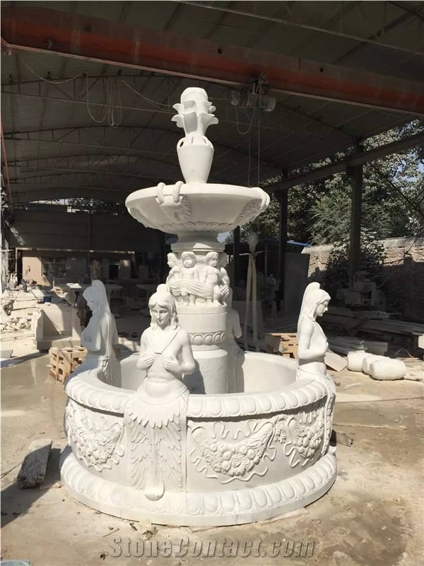 Classical Marble Angel Playing A Harp Garden Sculpture
