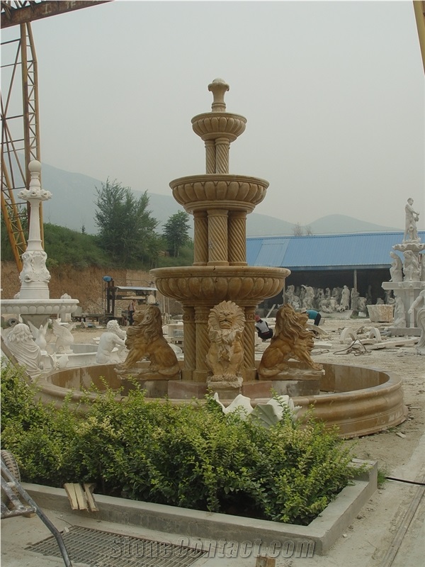 Customized Design Garden Yellow Limestone Fountain With Pool
