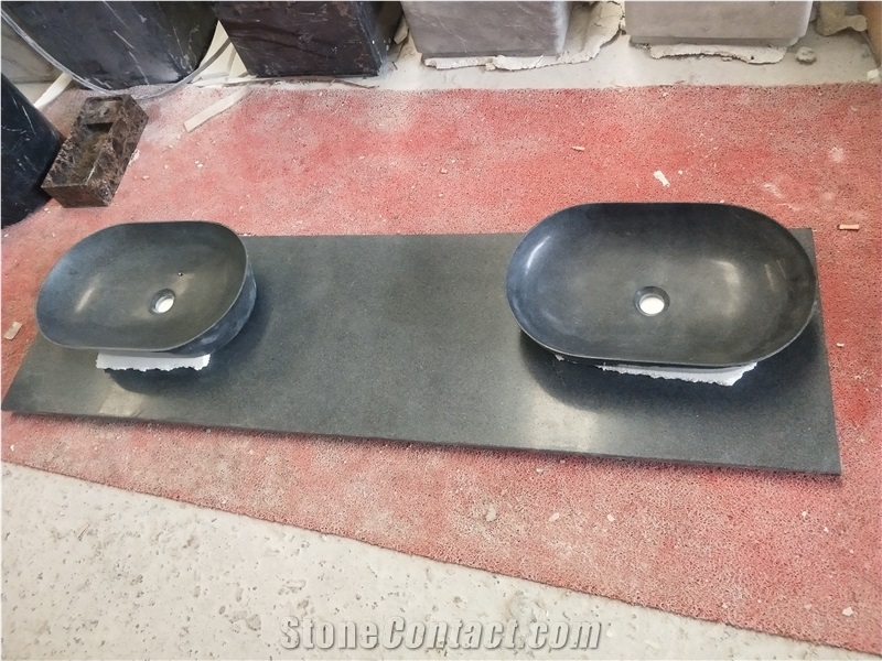 Dark Grey Granite Bathroom Basin And Countertop