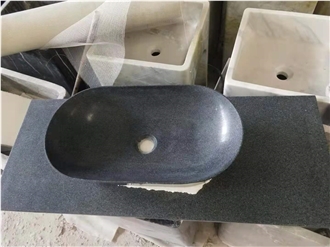 Dark Grey Granite Bathroom Basin And Countertop