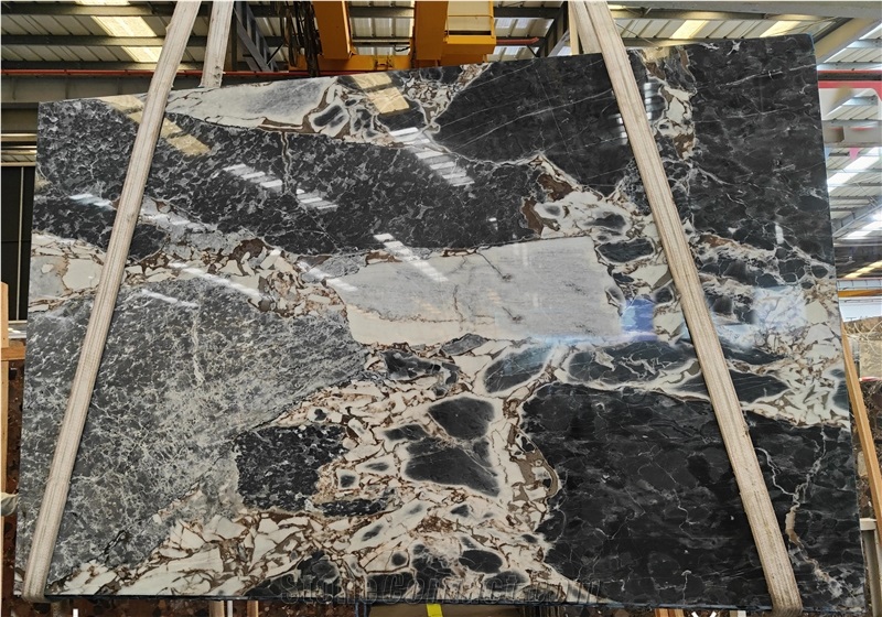 Elephant White With Black And Grey Marble Slabs