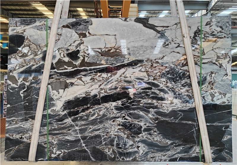 Elephant White With Black And Grey Marble Slabs