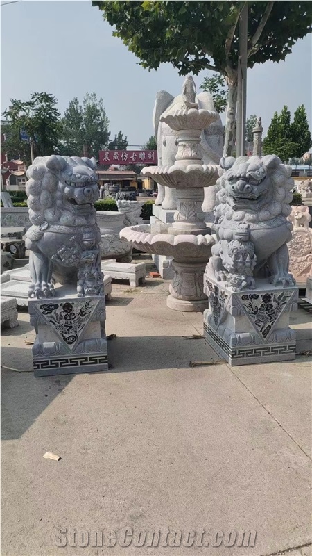 Garden Light Grey Granite Stone Lion Statues