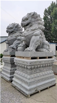 Garden Light Grey Granite Stone Lion Statues