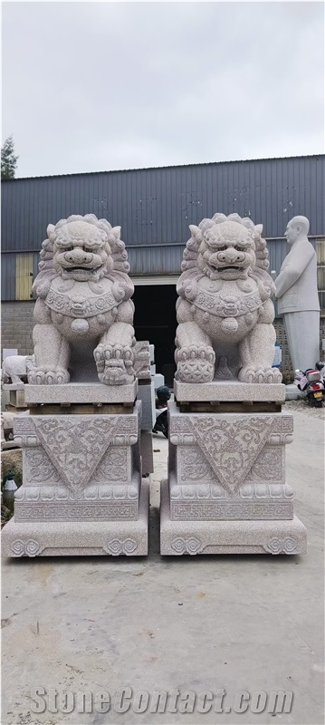 Garden Light Grey Granite Stone Lion Statues