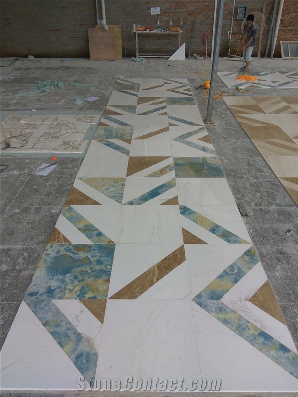 Home Lobby Inlay Square Carpet Medallions Pattern Marble Floor
