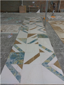 Home Lobby Inlay Square Carpet Medallions Pattern Marble Floor