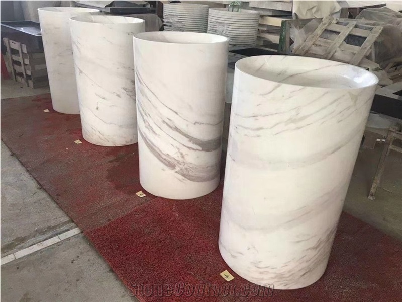Milas Lilac Handmade Marble Bathroom Pedestal Basin