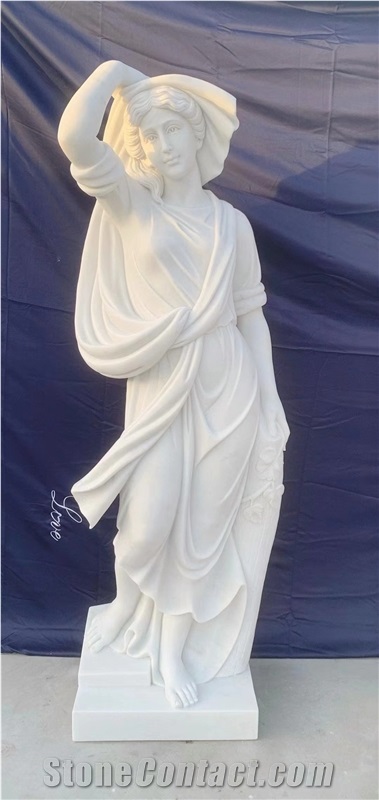 Modern  Four Seasons Goddess  Sunset Red Marble Sculpture