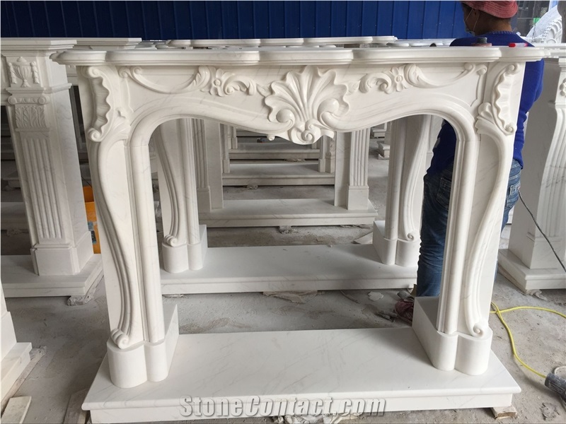 Modern  White Marble Fireplace Mantel For Sales