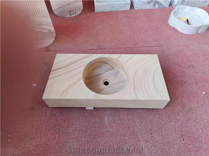 Natural Yellow Wooden Sandstone Restangle Sink