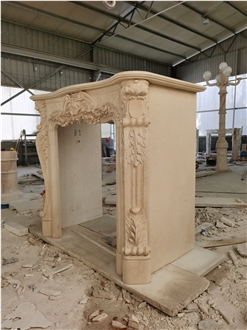 Polished Galala Beige Marble Stone Fireplace