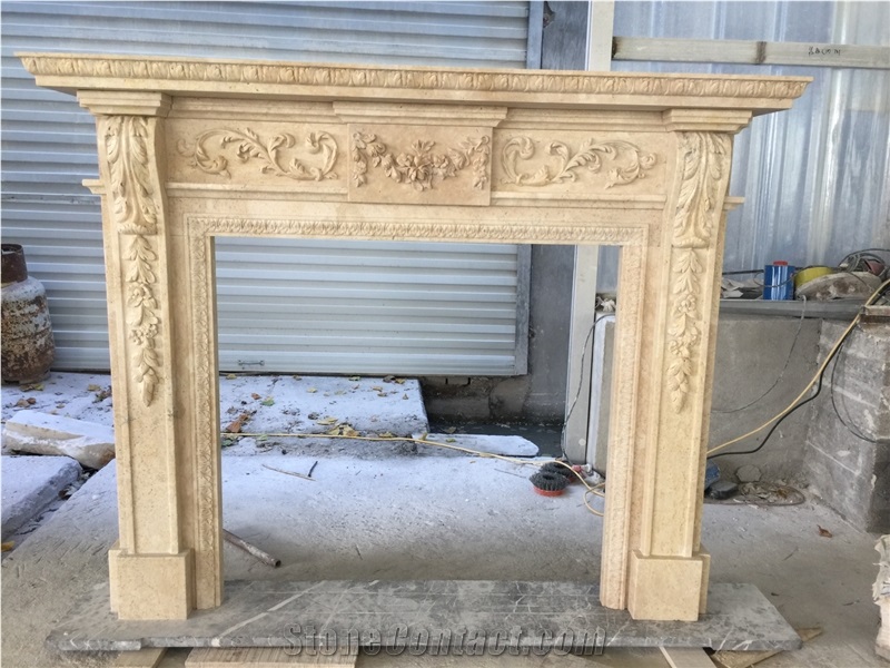 Polished Galala Beige Marble Stone Fireplace