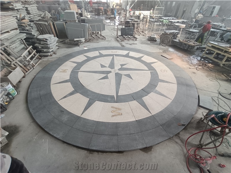 Waterjet Absolute Black And Beige Granite Pattern Medallion