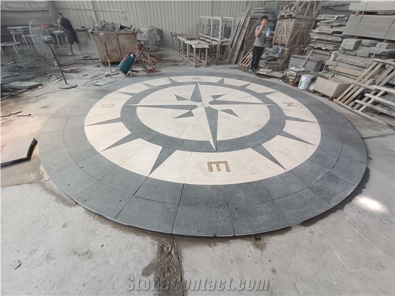 Waterjet Absolute Black And Beige Granite Pattern Medallion
