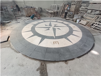 Waterjet Absolute Black And Beige Granite Pattern Medallion