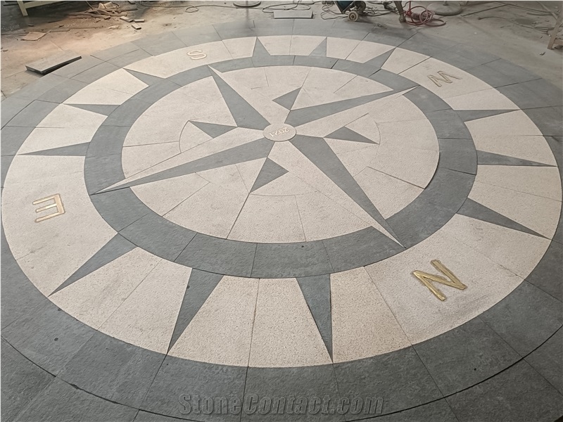 Waterjet Absolute Black And Beige Granite Pattern Medallion