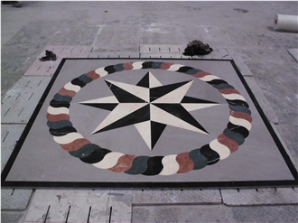 Waterjet Absolute Black And Beige Granite Pattern Medallion