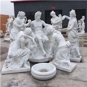 White Marble Angel Garden Statue With Torch Right