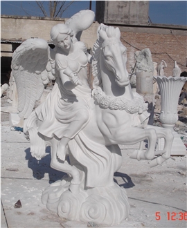White Marble Angel Garden Statue With Torch Right