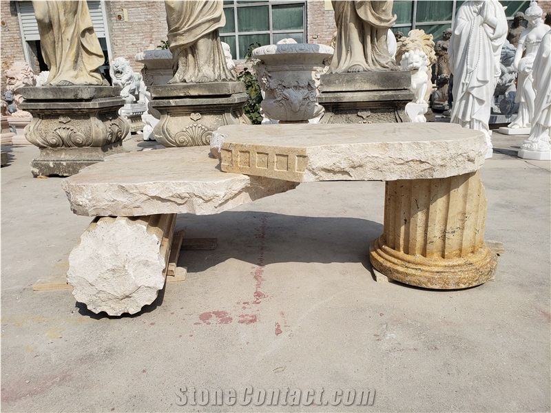 Wholesale Chinese Beige Travertine Stone Table Set