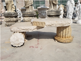 Wholesale Chinese Beige Travertine Stone Table Set