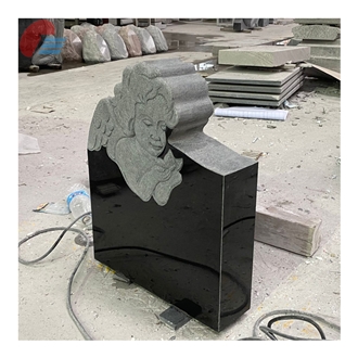Absolute Black Granite Tombstone With Engraved Cherub