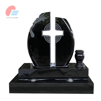 India Black Granite Celtic Headstone With Cross And Angel