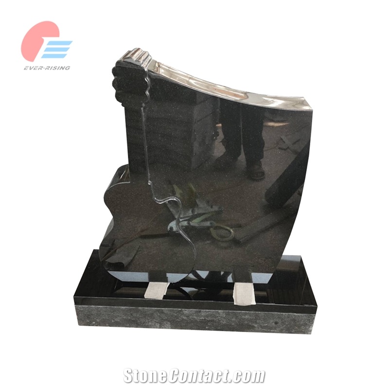 India Black Granite Guitar Shaped Engraved Tombstone