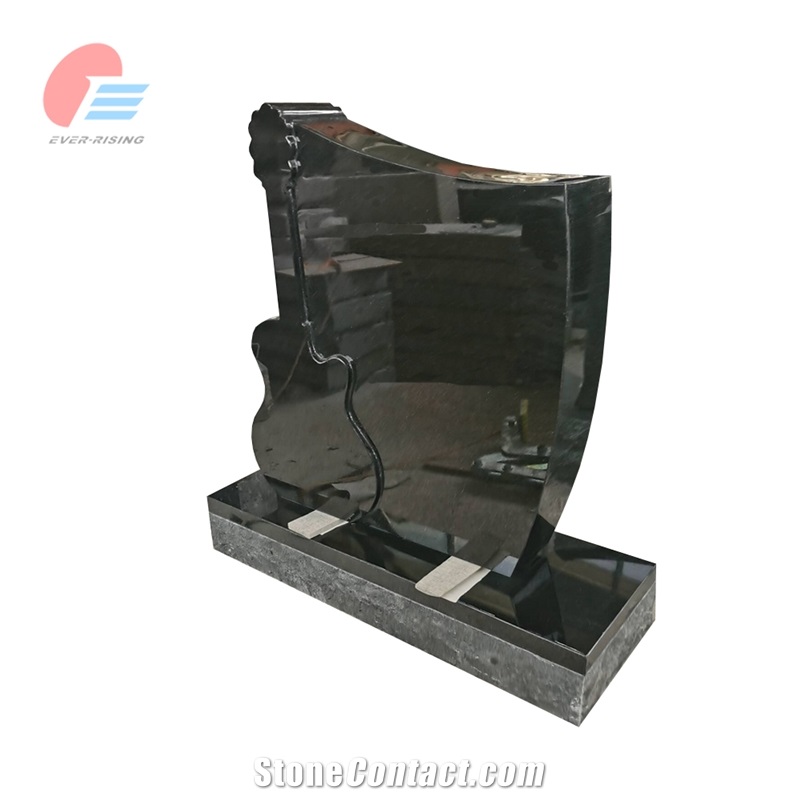 India Black Granite Guitar Shaped Engraved Tombstone