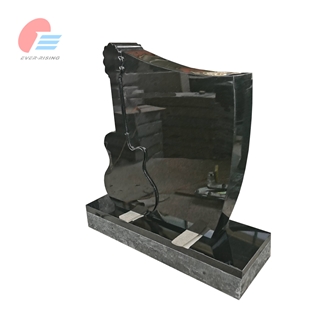 India Black Granite Guitar Shaped Engraved Tombstone