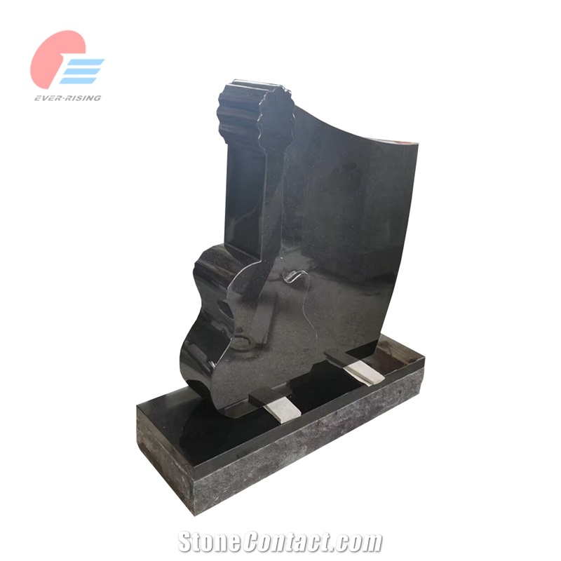 India Black Granite Guitar Shaped Engraved Tombstone