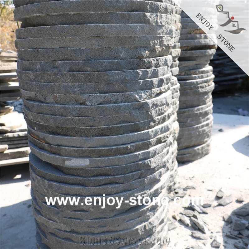 Semi-Honed Basalt Circle Garden Stepping Stone Pavers