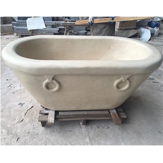 Beige Travertine Oval Bathroom Bathtub